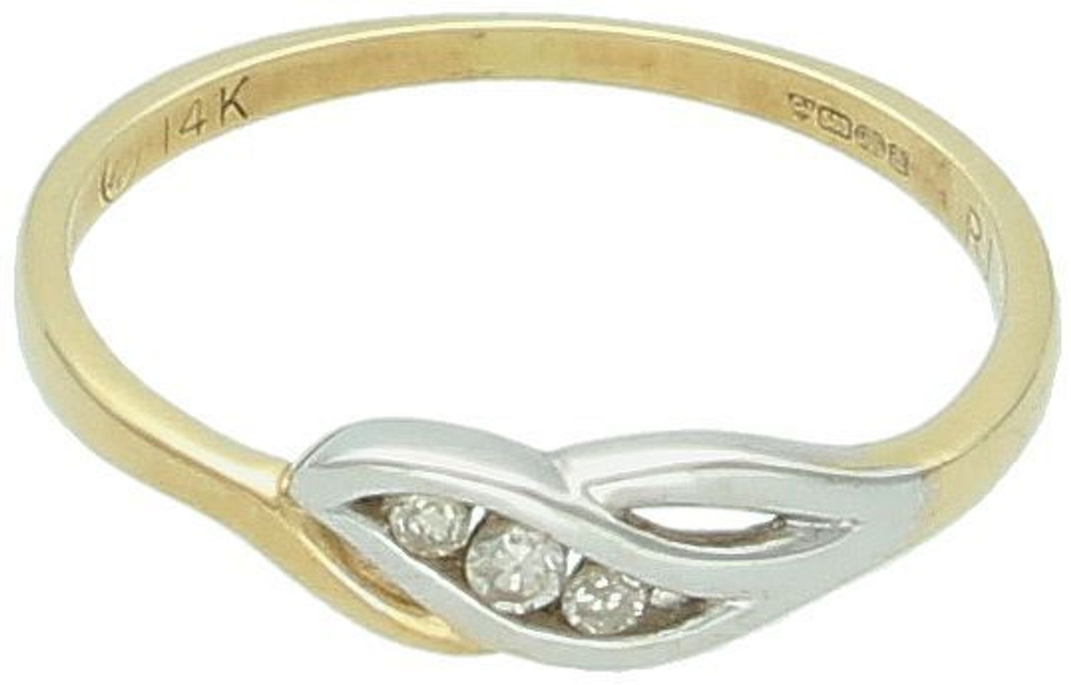 Złoty pierścionek z trzema diamentami „Pleciona Elegancja” 585  Żółte i białe złoto  CH449HSI2.jpg